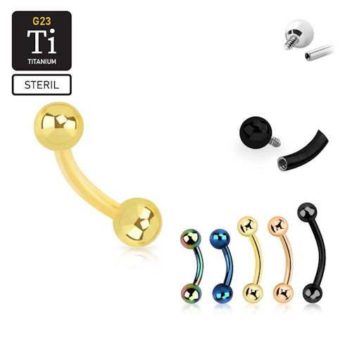 Steril banana i PVD pläterad titanium - invändigt gängad 1.2mm med 3mm kulor