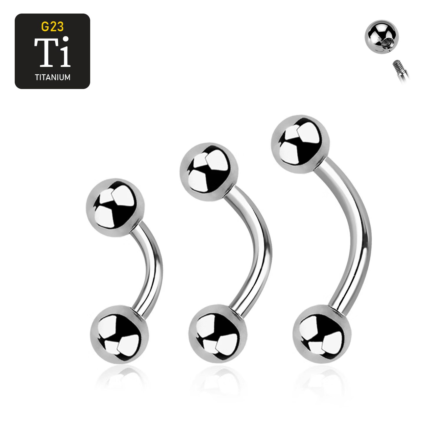 Banana i titanium utvändigt gängad 1.2mm med 4mm kulor