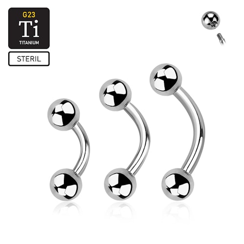 Steril banana i titanium utvändigt gängad 1.2mm med 4mm kulor