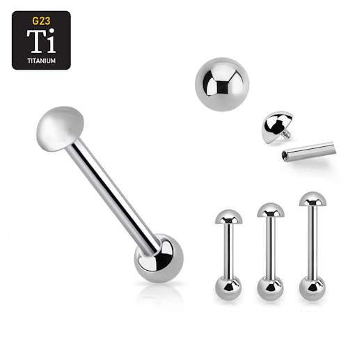 Barbell i titanium - invändigt gängad 1.6mm med 5mm halvkula