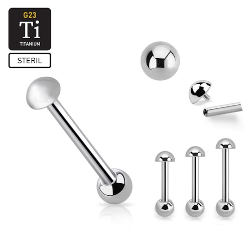 Steril barbell i titanium - invändigt gängad 1.6mm med 5mm halvkula