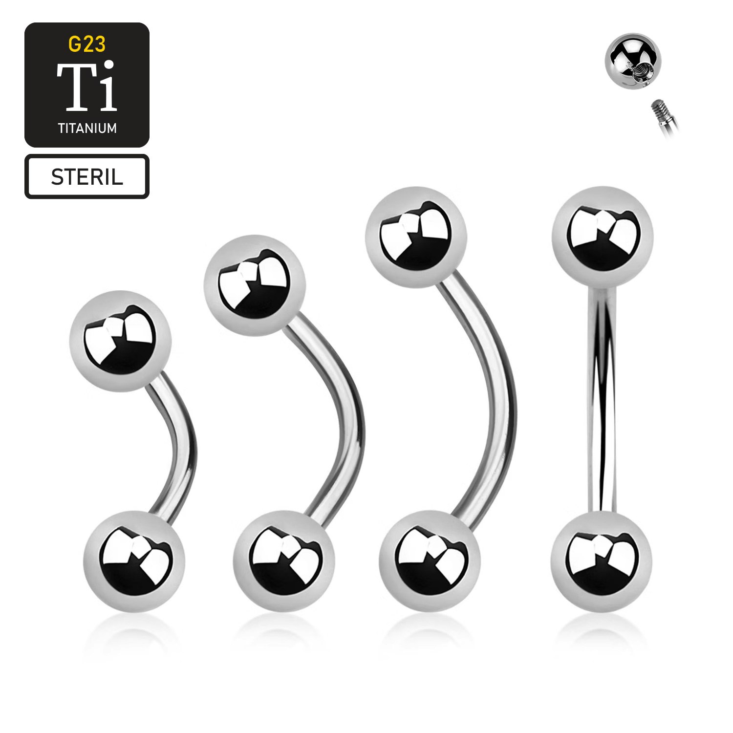 Steril banana i titanium utvändigt gängad 1.6mm med 5mm kulor