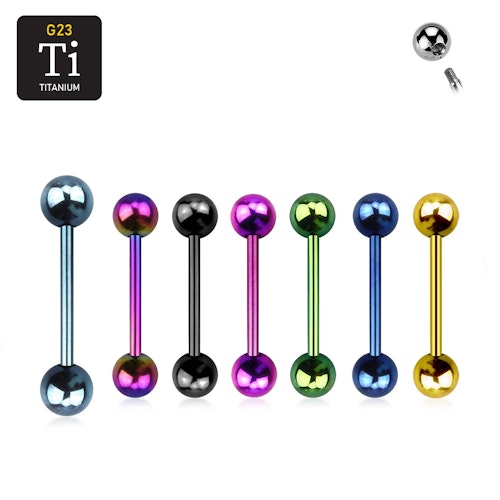 Barbell i PVD-Pläterad titanium 1.6mm utvändigt gängad med 5mm kulor