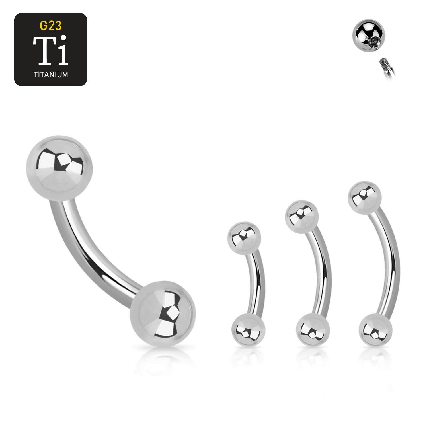 Titanium banana utvändigt gängad 1.6mm med 3mm kulor