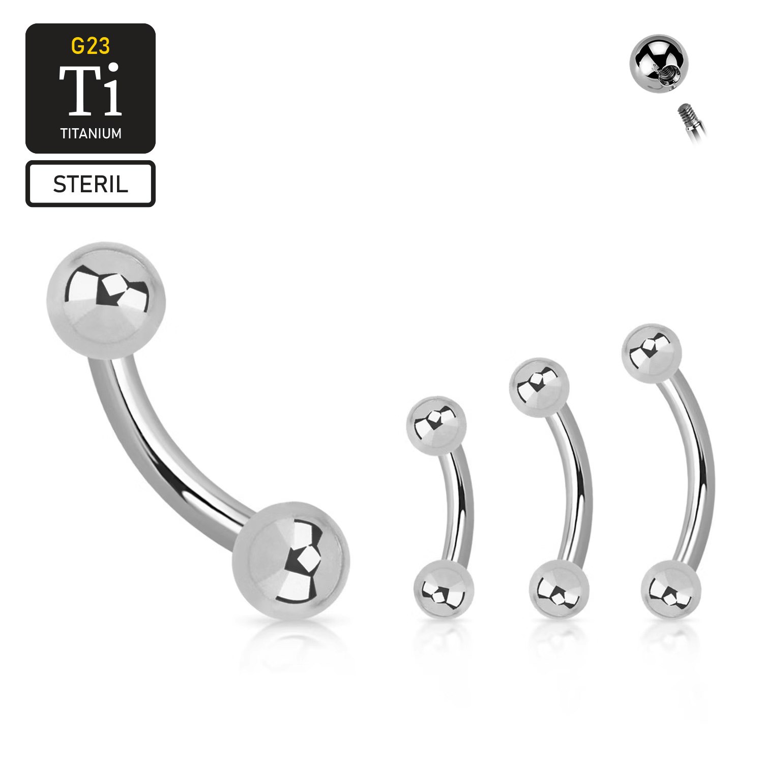 Steril titanium banana utvändigt gängad 1.6mm med 3mm kulor