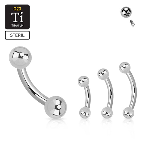 Steril titanium banana utvändigt gängad 1.6mm med 3mm kulor