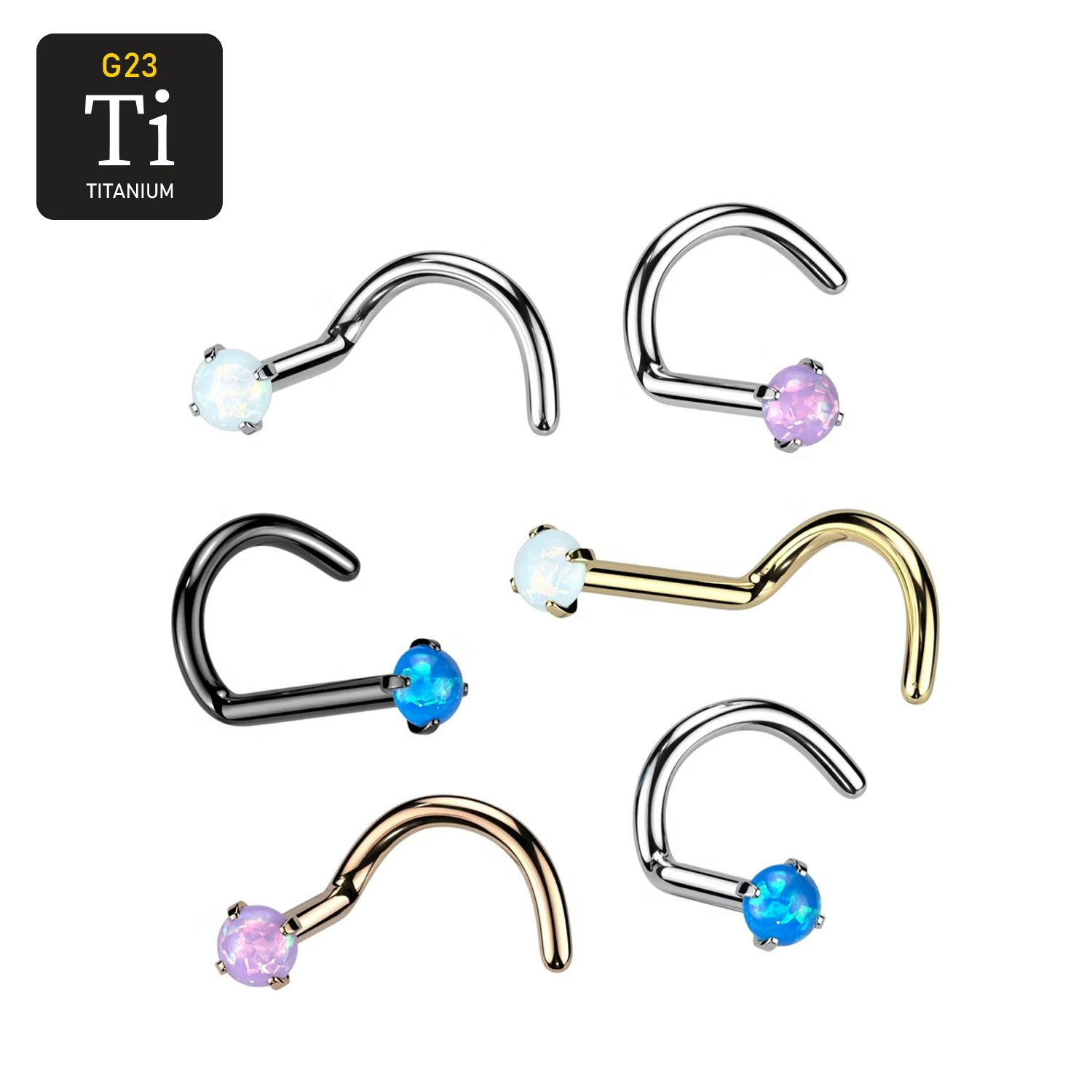 Titanium nässmycke "Nose screw" med "prong-set" opalit