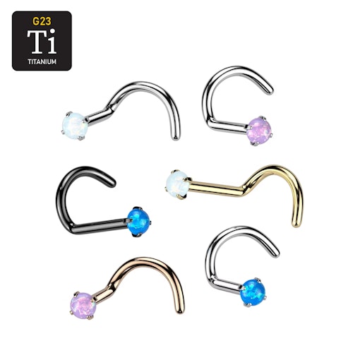 Titanium nässmycke "Nose screw" med "prong-set" opalit