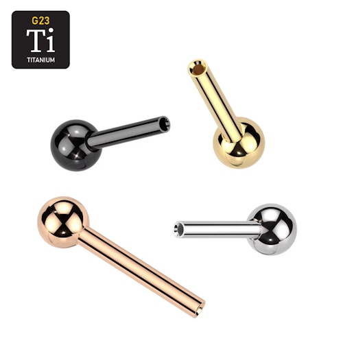 Threadless barbell i titanium - med kula i ena änden (lös del)