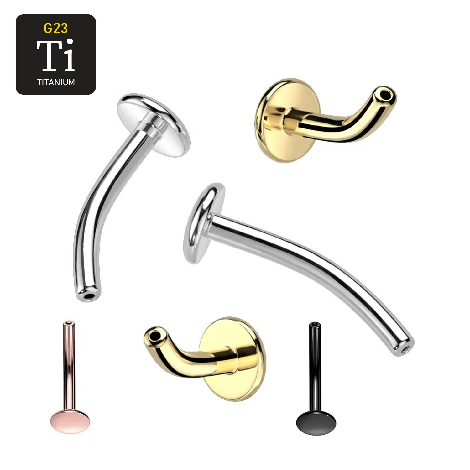 Threadless böjd labret "floating navel" i titanium (lös del)