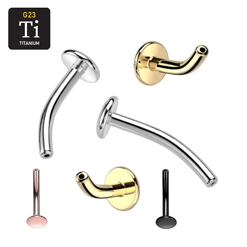 Threadless böjd labret "floating navel" i titanium (lös del)
