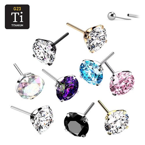 Threadless topp i titanium - Prong-set CZ