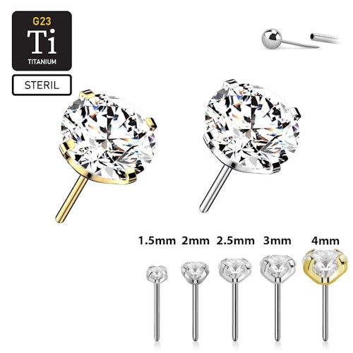 Steril Threadless topp i titanium med prong-set cubic zirconia