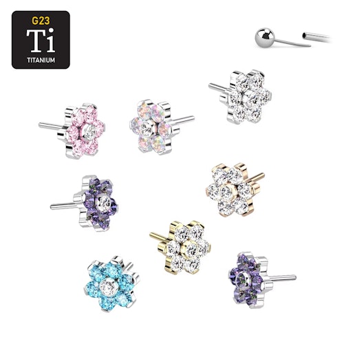 Threadless topp i titanium - 5mm CZ blomma