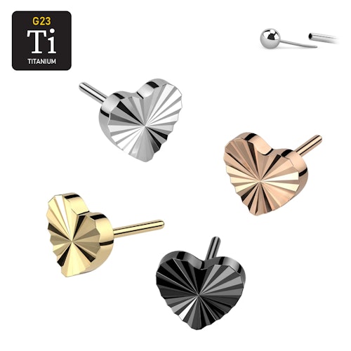 Threadless topp i titanium - 4mm diamantslipat hjärta