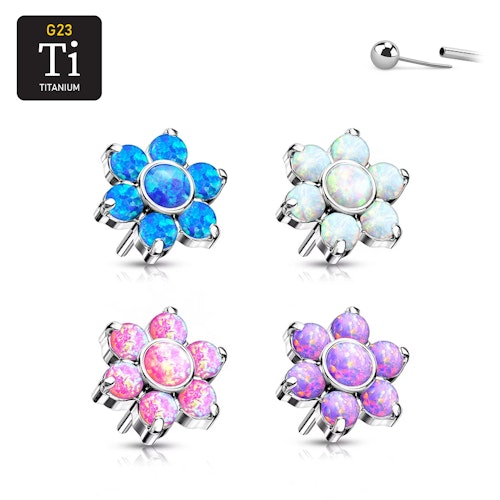 Threadless topp i titanium - 5mm blomma med opalit