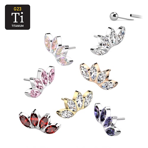 Threadless topp i titanium - 4st navettslipade CZ