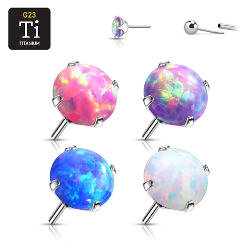 Threadless topp i titanium - "prong-set" opalit
