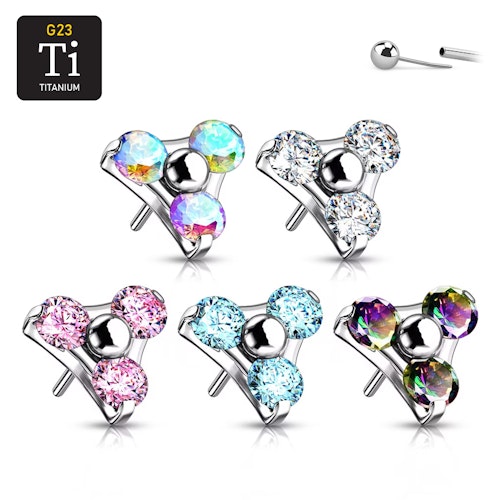 Threadless topp i titanium - 5mm treenighet med CZ