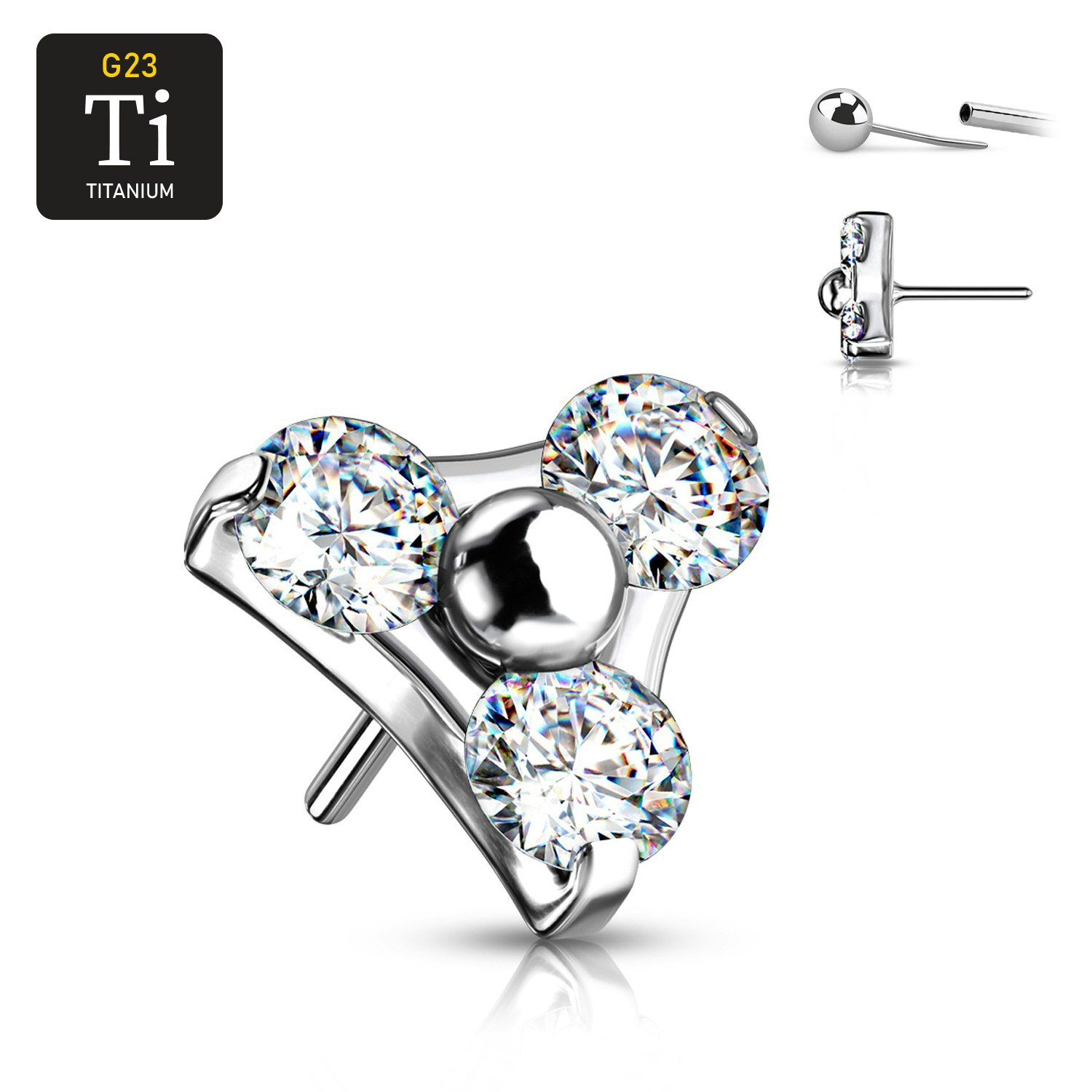 Threadless topp i titanium - 3.5mm treenighet med klar CZ