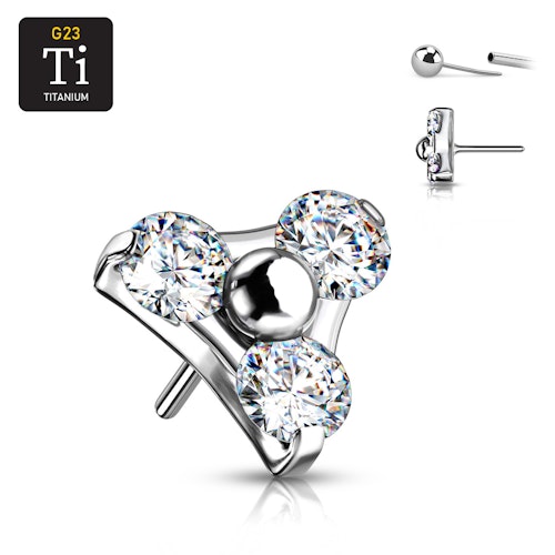 Threadless topp i titanium - 3.5mm treenighet med klar CZ