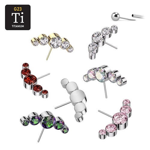 Threadless topp i titanium - Frontat böjt kluster med 5 CZ