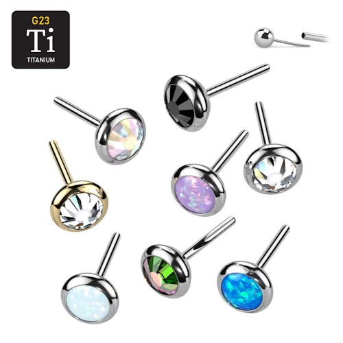 Threadless topp i titanium - Rund topp med CZ eller opalit