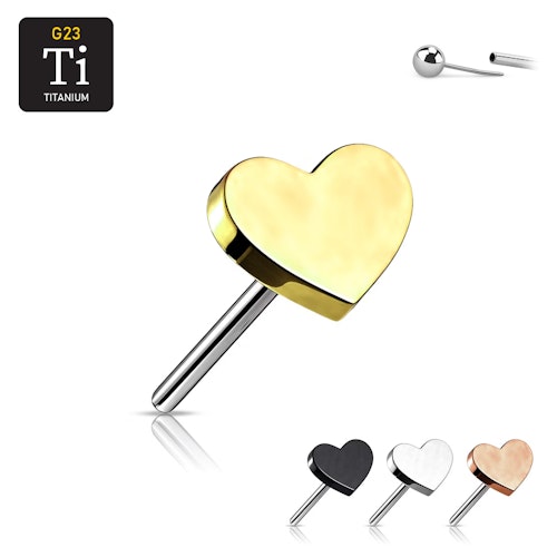 Threadless topp i titanium - 3mm hjärta