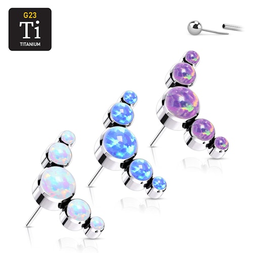 Threadless topp i titanium - böjt kluster med 5 opaliter
