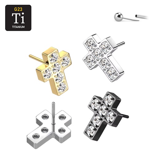 Threadless topp i titanium - Kors med CNC-monterade CZ
