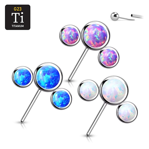 Threadless topp i titanium - Frontad topp med 3st opaliter