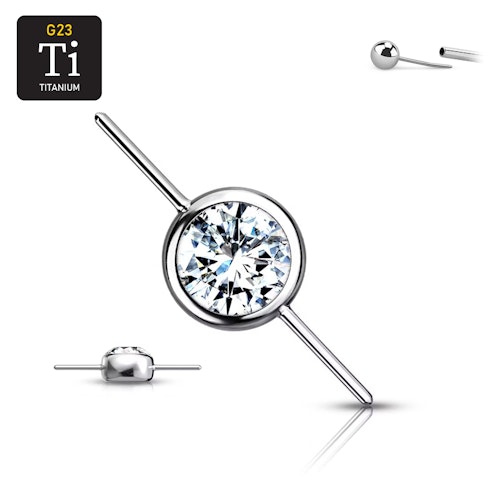 Threadless topp i titanium - Rund cylinder med CZ och dubbla pins