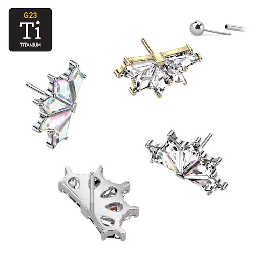Threadless topp i titanium - Topp med 5st CZ