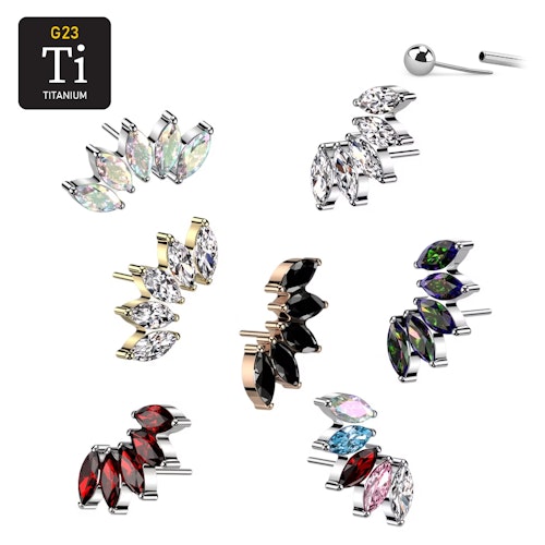 Threadless topp i titanium - 5st navettslipade CZ