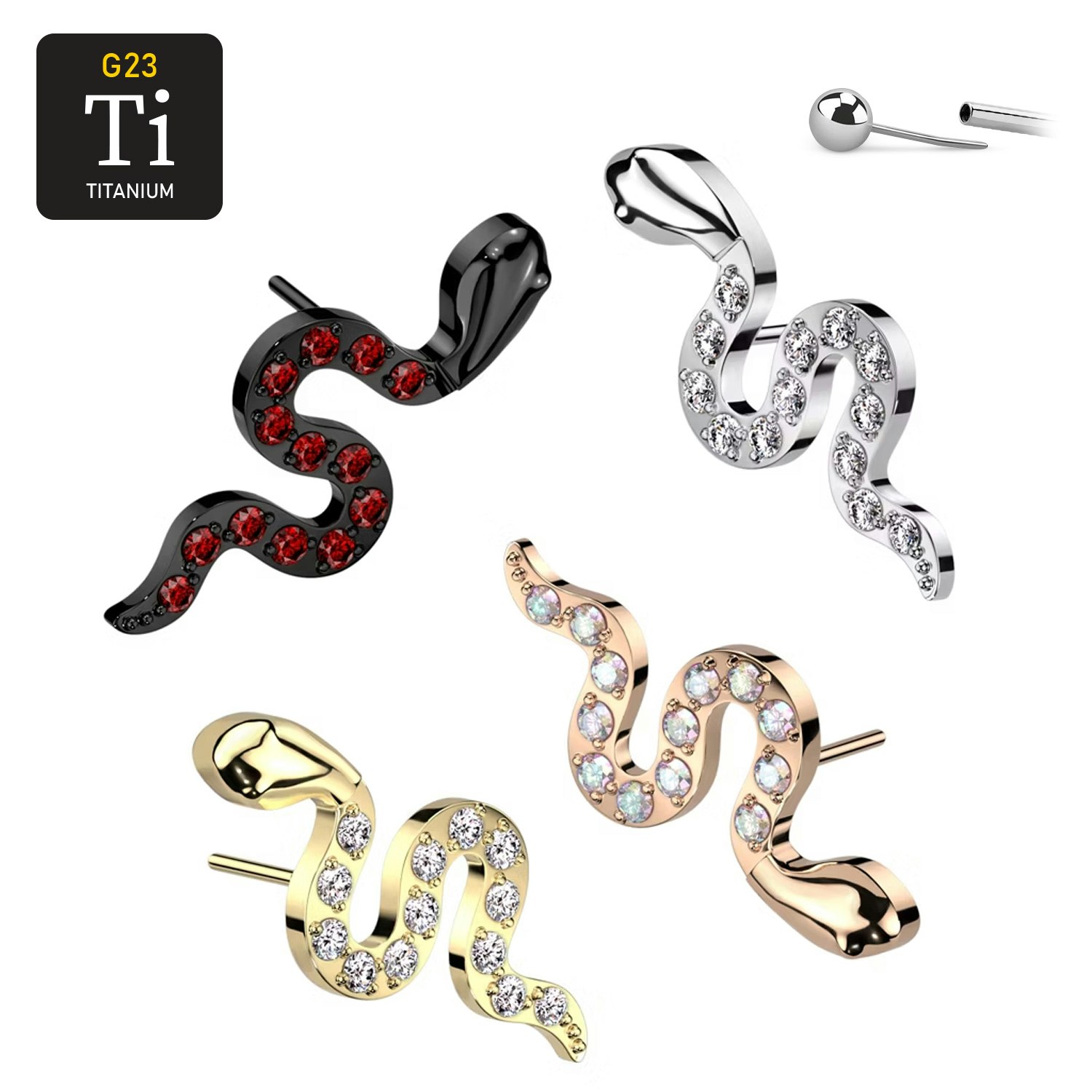 Threadless topp i titanium - Orm med CZ