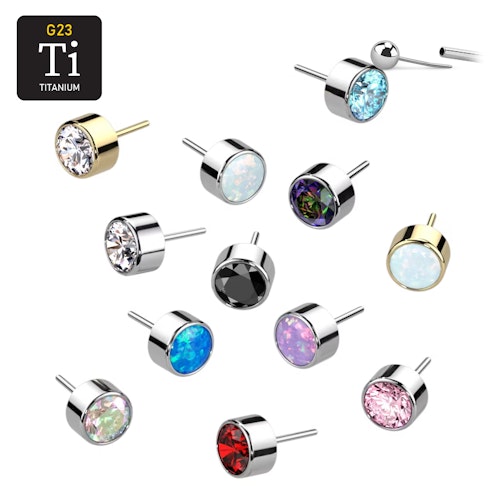Threadless topp i titanium - Cylinderformad topp med CZ eller opal