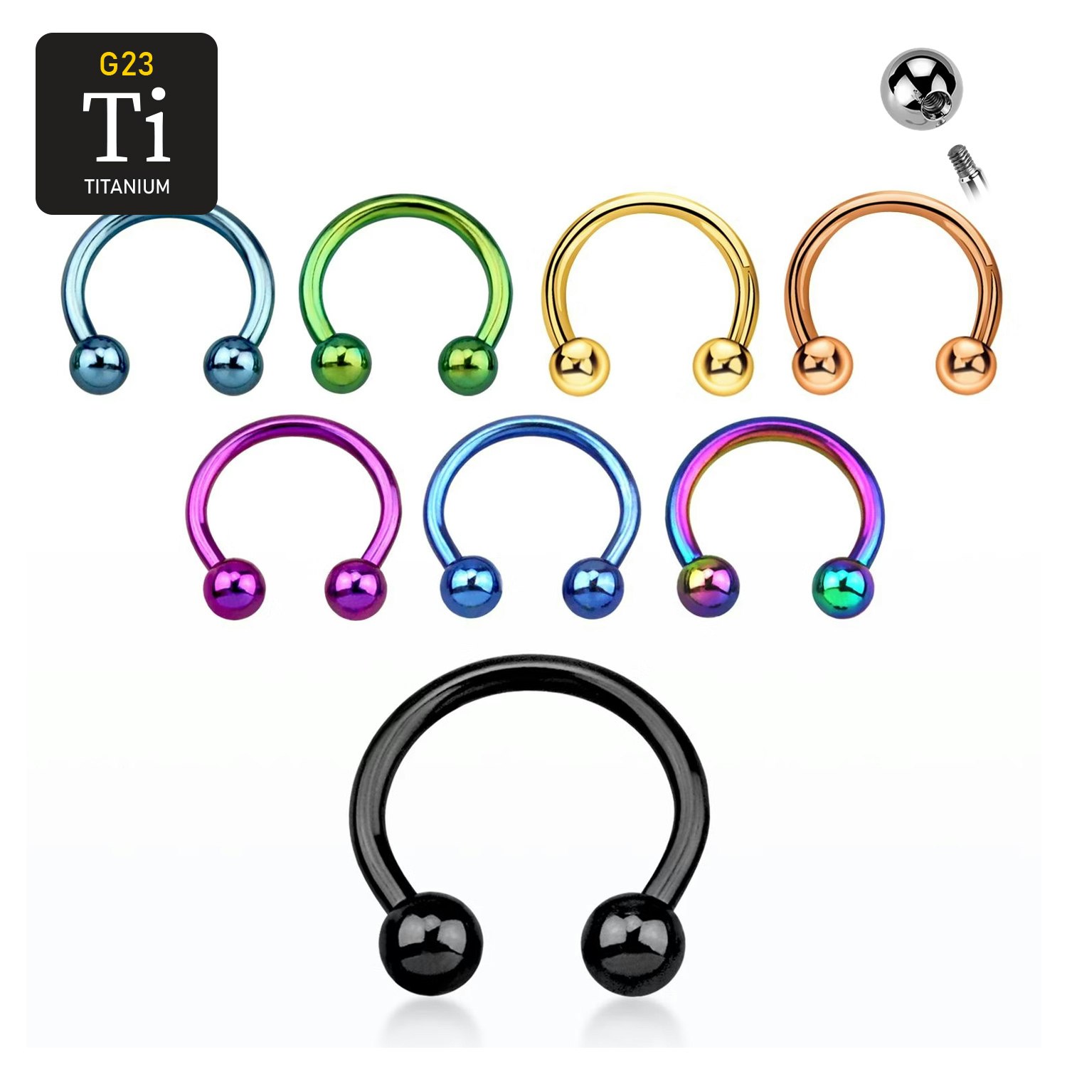 PVD-pläterad titanium CBR / cirkulär barbell 1.2mm med 3mm kulor