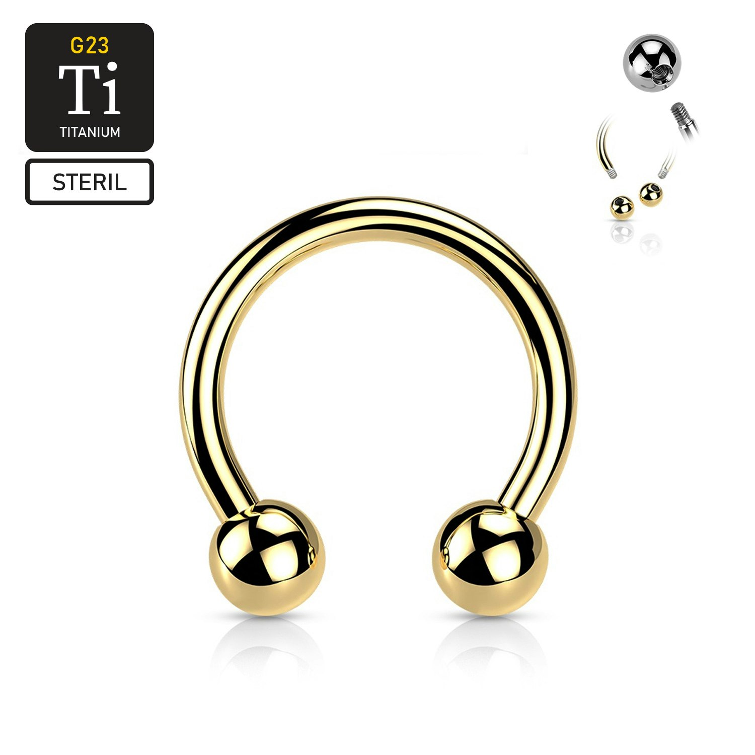 Steril PVD-pläterad titanium CBR / cirkulär barbell 1.2mm med 3mm kulor