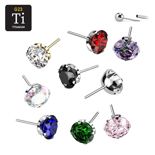Threadless topp i titanium - Prong-set rund CZ