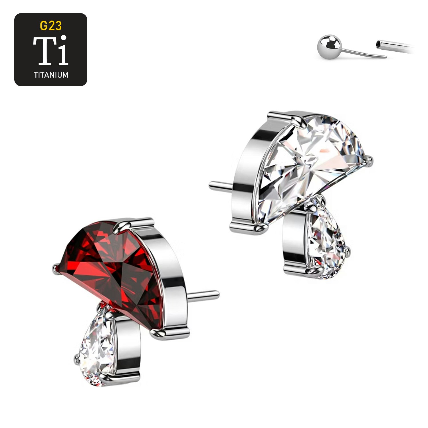 Threadless topp i titanium - Svampformad topp med CZ