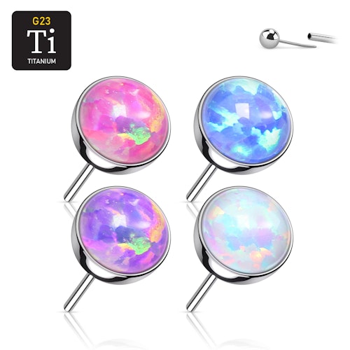 Threadless topp i titanium - Rund kula med opal