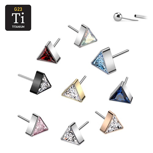 Threadless topp i titanium - Triangelformad topp med CZ