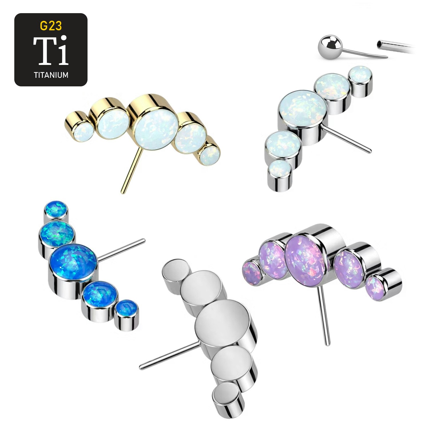 Threadless topp i titanium - Frontad topp med 5st opaler