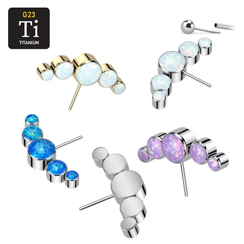 Threadless topp i titanium - Frontad topp med 5st opaler