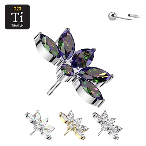 Threadless topp i titanium - Lotusblomma med navettslipade CZ