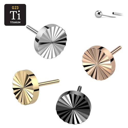 Threadless topp i titanium - Diamantpräglad rund topp