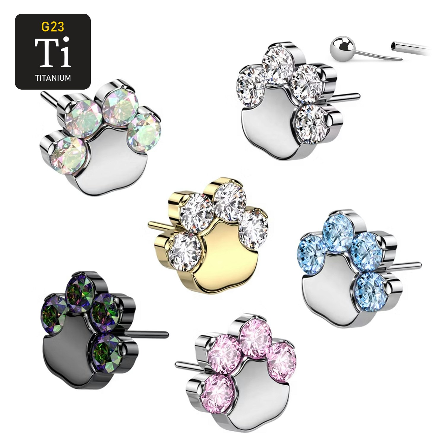 Threadless topp i titanium - Tass med CZ