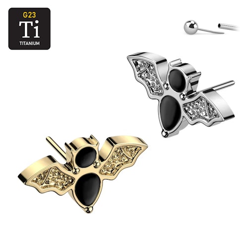 Threadless topp i titanium - Fladdermus med svart emalj