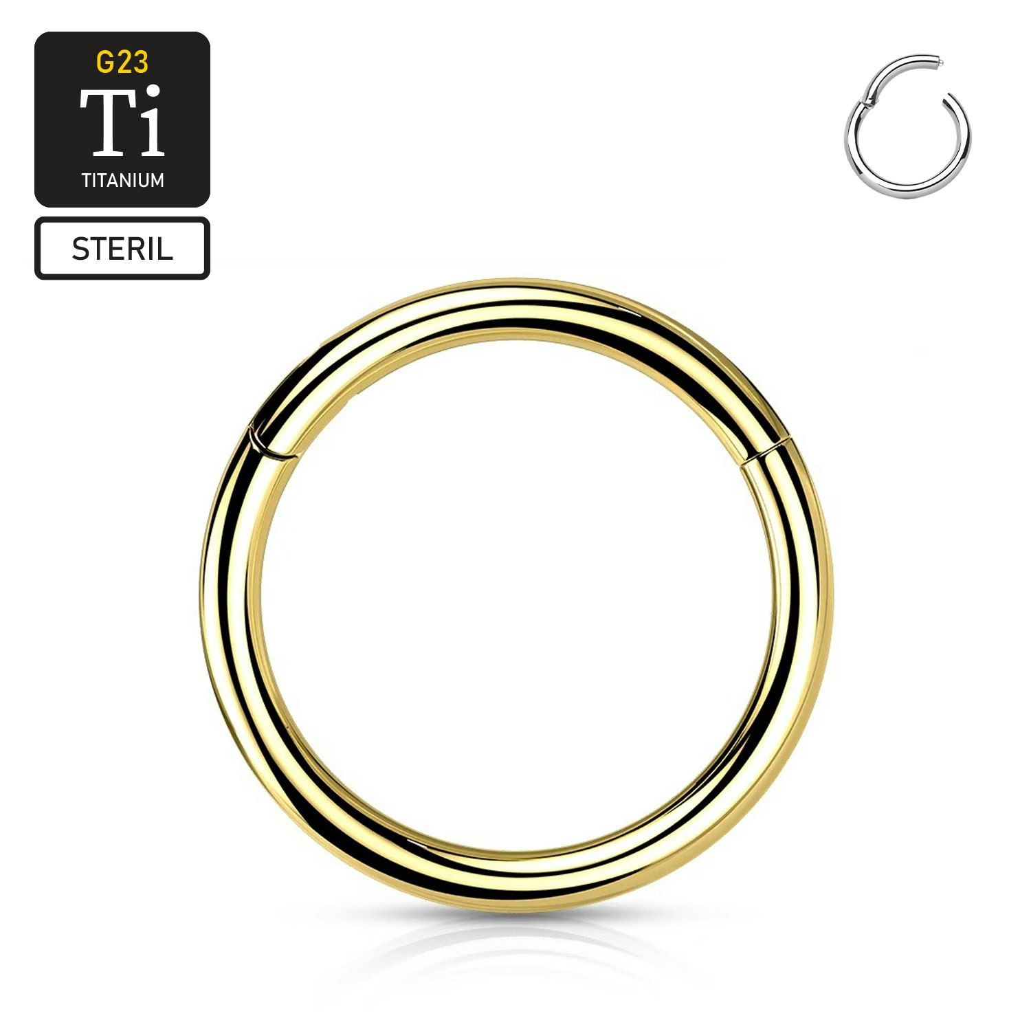 Steril PVD pläterad titanium segmentring med gångjärn 1.2mm (guld)