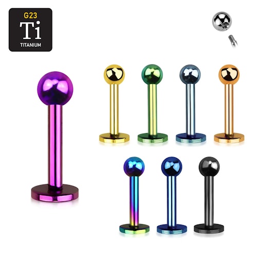 Labret i PVD-pläterad titanium 1.2mm med 3mm kula